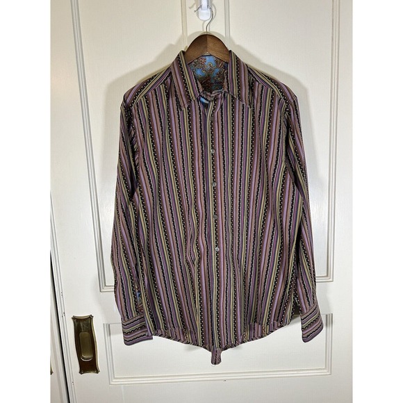 Robert Graham Other - Robert Graham Men’s Vertical Stripe Paisley Embroidered Collared Shirt Large